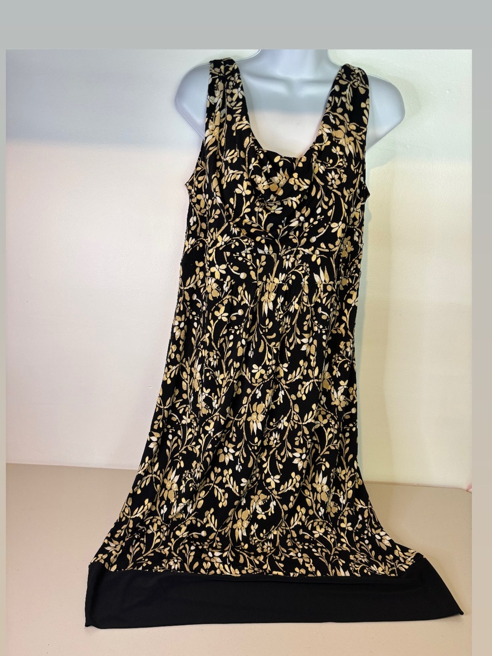Merona Black & Gold Floral Sleeveless Midi Dress - Size L